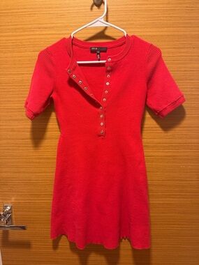 Maje Bright Red Snap-Front Knit Dress
